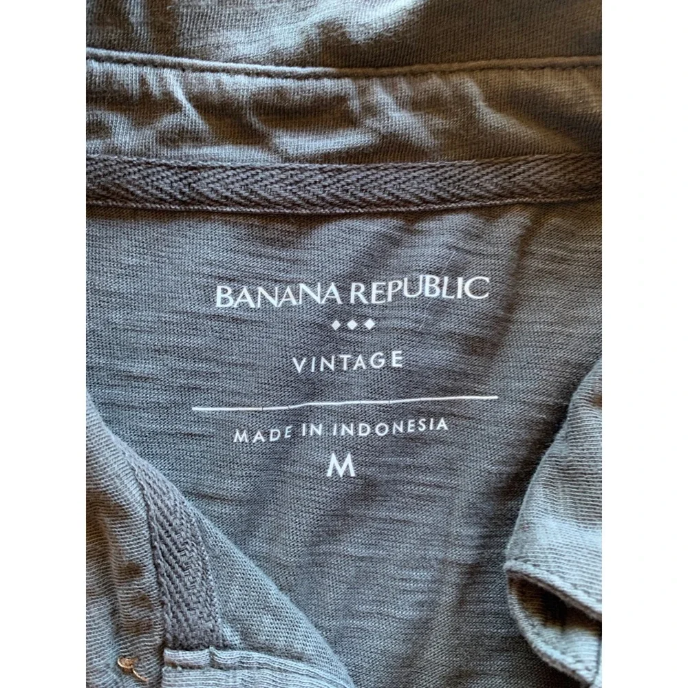 Banana Republic Vintage Mens Slub Cotton Polo Shirt Gray Medium